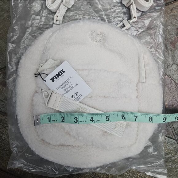 PINK Victorias Secret White Shell SHERPA CROSSBODY BAG MINI CONVERTIBLE BACKPACK - Picture 14 of 16